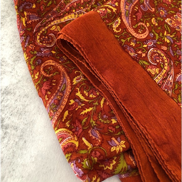 Handloom Pure Silk Scarf India Vibrant Rich Burnt Orange Terracotta  43”x43” - Picture 16 of 16